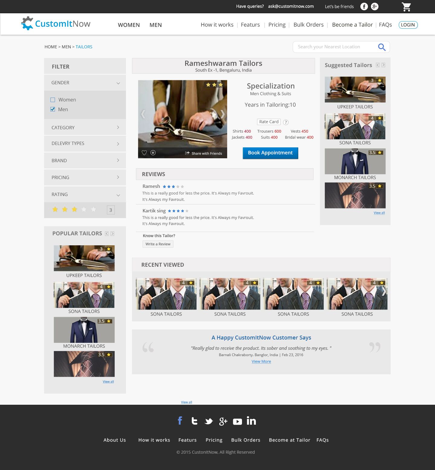 Tailor detail page of customitnow